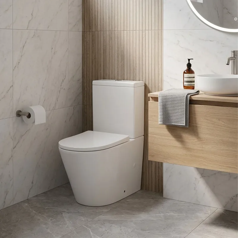 Preț promoțional Set vas WC pe pardoseala rimless cu rezervor Celesta Vesta BTW, cu mecanism si capac duroplast cu inchidere lenta, ceramica, alb