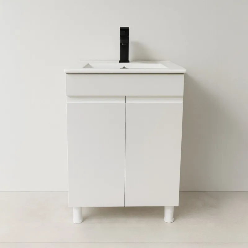 Masca baie cu lavoar inclus Pure Uno, MDF+PAL, usi cu inchidere lenta, pe pardoseala, 60 cm, alb Reducere