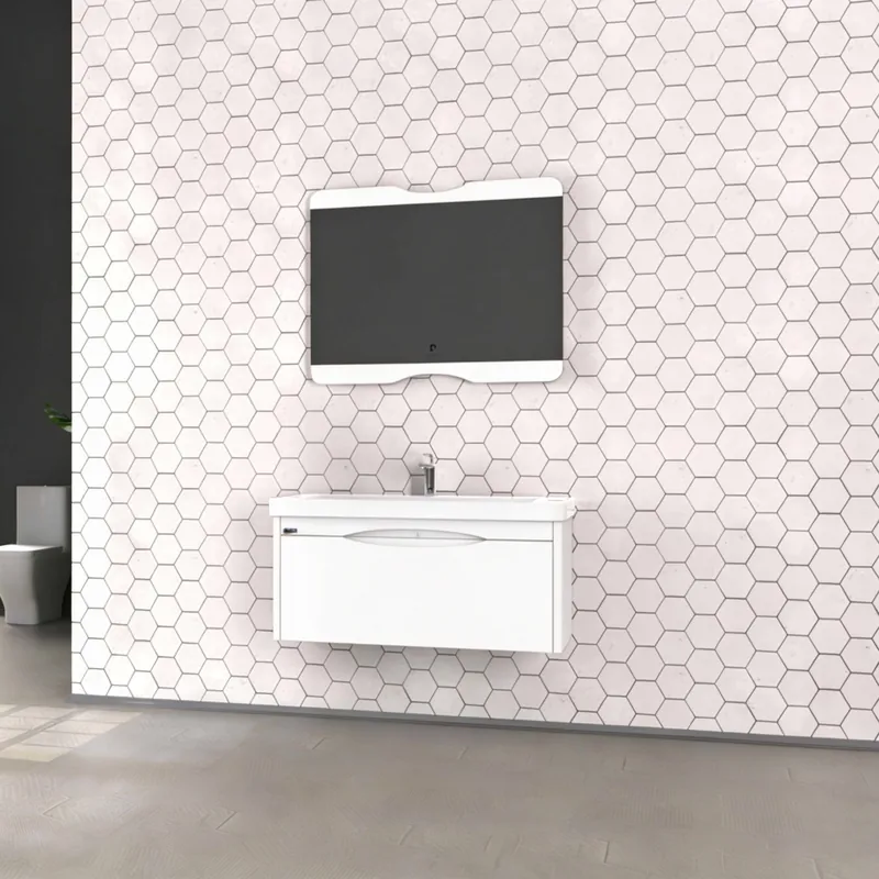 Mai ieftin Set mobilier baie Pierre Cardin Pacific, 3 piese, MDF, sertar cu inchidere lenta, suspendat, alb, 105 cm