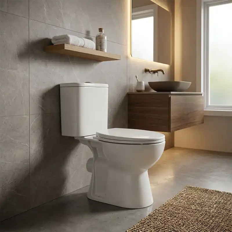 Noutate Set vas WC pe pardoseala rimless cu rezervor Celesta Polaris CIL, cu mecanism si capac duroplast cu inchidere lenta, ceramica, alb