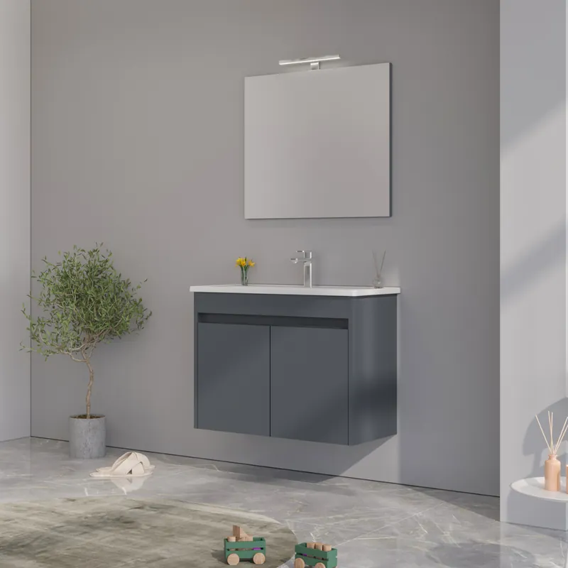 Vezi acum Set mobilier baie Orka Lova suspendat, 3 piese, cu usi, antracit, 80 cm