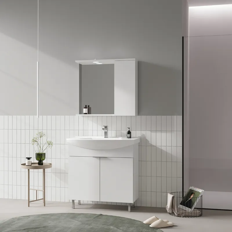 Set mobilier baie Orka Purus, 3 piese, alb, 80 cm Disponibil imediat