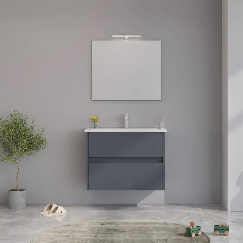 Ofertă specială Set mobilier baie Orka Lova suspendat, 3 piese, cu sertare, antracit, 80 cm