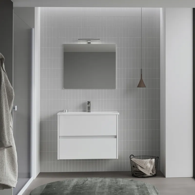Set mobilier baie Orka Lova suspendat, 3 piese, cu sertare, alb, 80 cm Ofertă