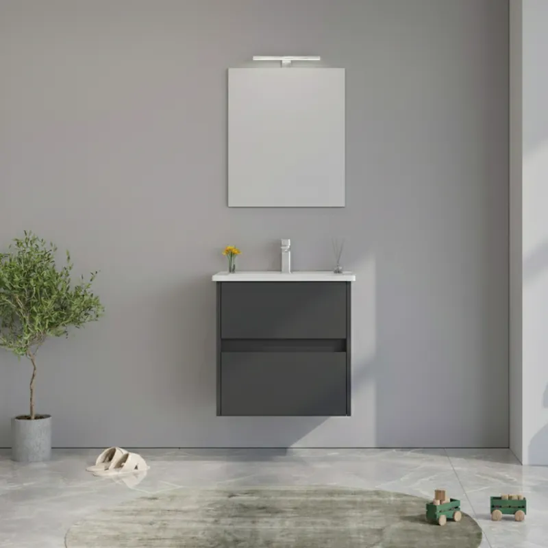 Noutate Set mobilier baie Orka Lova suspendat, 3 piese, cu sertare, antracit, 60 cm