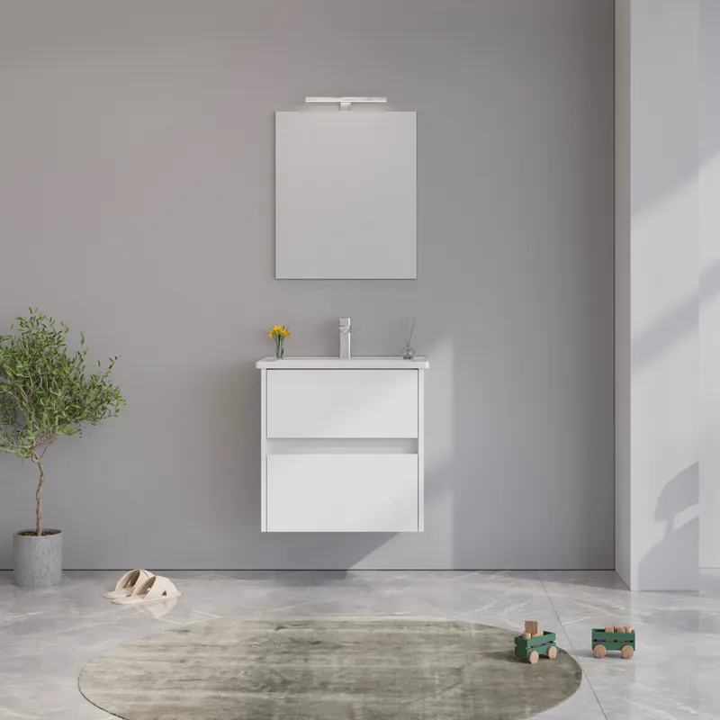 Set mobilier baie Orka Lova suspendat, 3 piese, cu sertare, alb, 60 cm Calitate înaltă