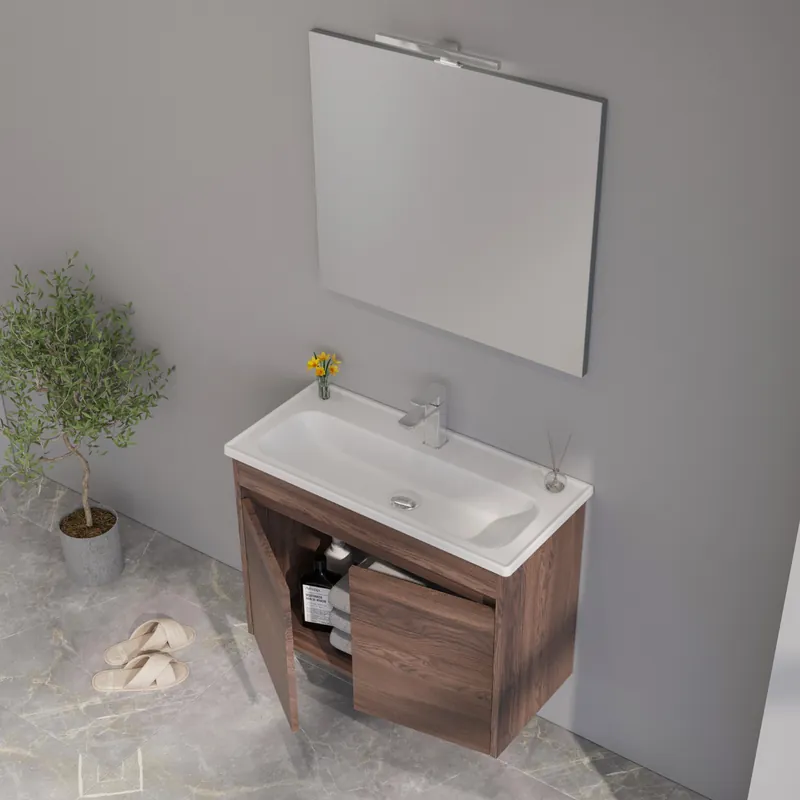 Vezi acum Set mobilier baie Orka Lova suspendat, 3 piese, cu usi, navaro, 80 cm