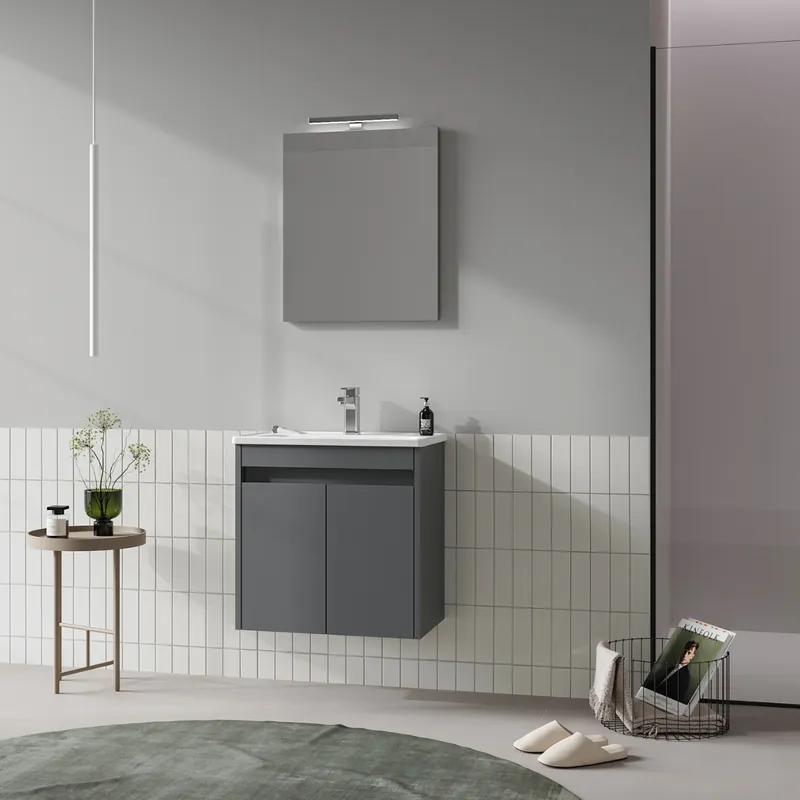 Set mobilier baie Orka Lova suspendat, 3 piese, cu usi, antracit, 60 cm Bestseller