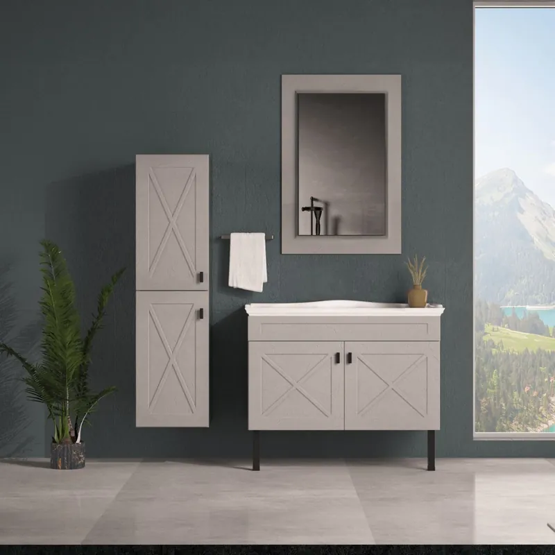 Cel mai bun preț Set mobilier baie Bari, 3 piese, 100 cm, crem