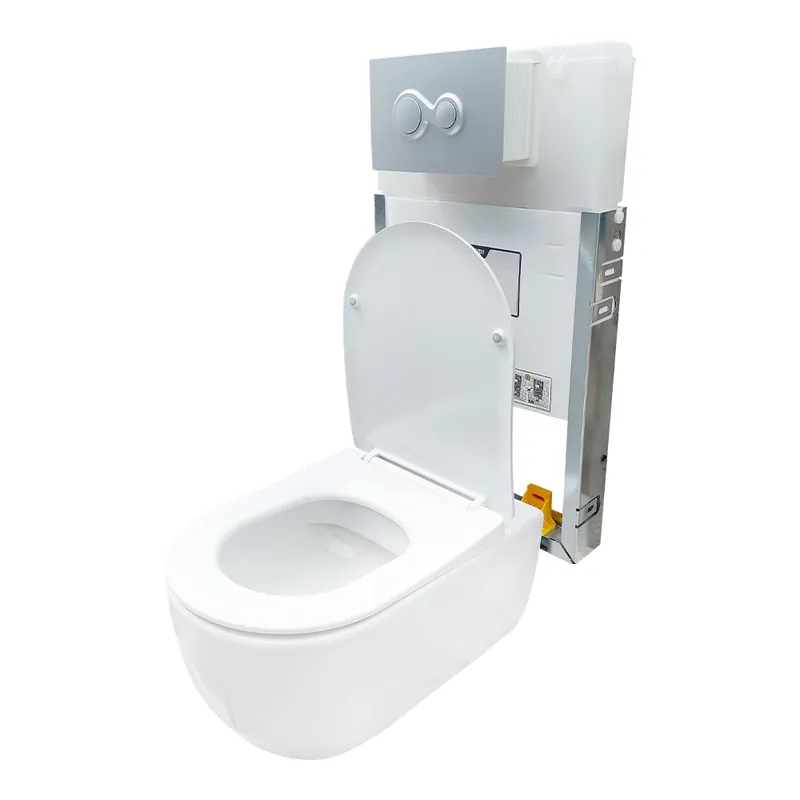 Set vas WC suspendat rimless cu rezervor incastrat Supreme 49 cm + capac duroplast si clapeta de actionare Nu rata