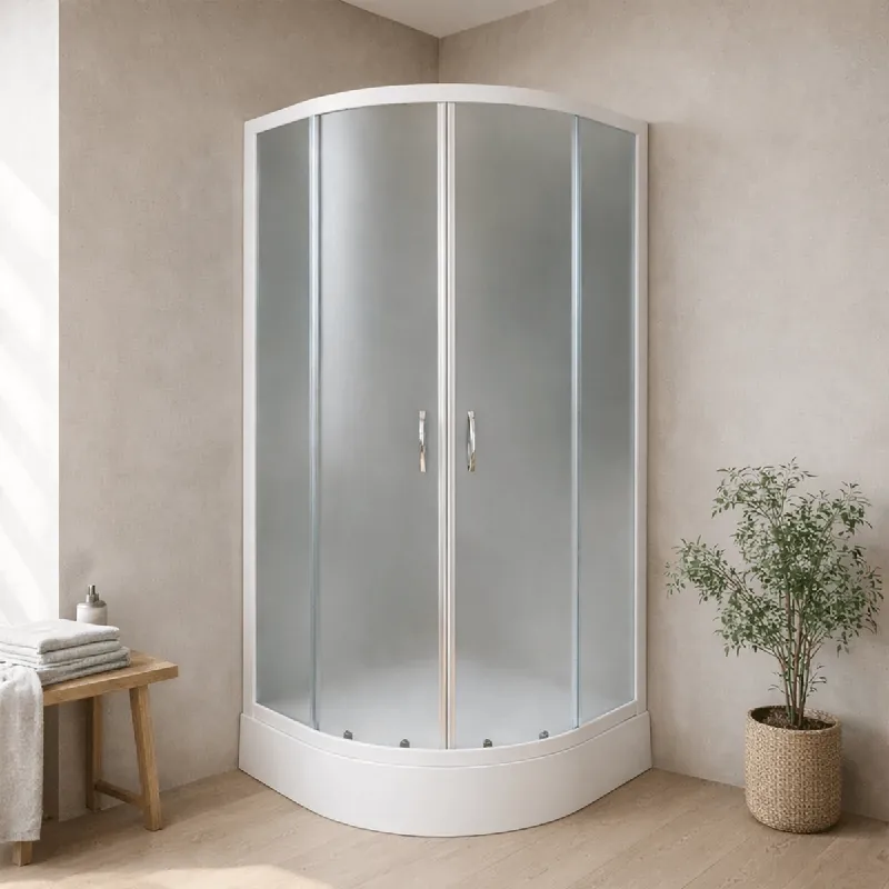 Super ofertă Cabina de dus simpla semirotunda Alfa, sticla mata 4 mm, 90x90x195 cm, profil argintiu, cadita joasa si sifon incluse