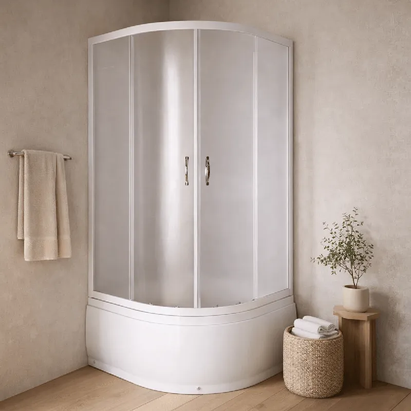 Reducere de preț Cabina de dus simpla semirotunda Beta, sticla mata 4 mm, 90x90x200 cm, profil argintiu, cadita inalta si sifon incluse