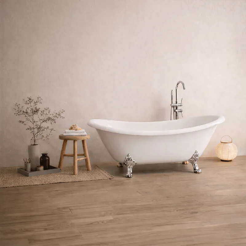 Cada baie freestanding Bella* BSM-410, acril, 170 x 75 x 75 cm, alb, picioare argintii Plată securizată