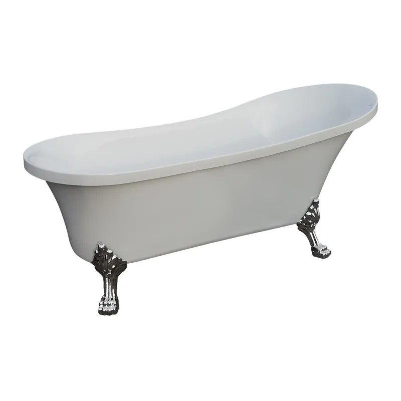 Cada baie freestanding Bella*BSM-404, acril, 160 x 75 x 75 cm, alb, picioare argintii Disponibil imediat