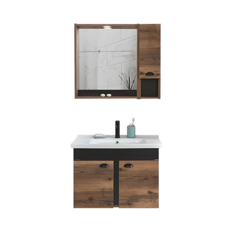 Set mobilier baie Basic, suspendat, 3 piese, maro, 80 cm Calitate înaltă
