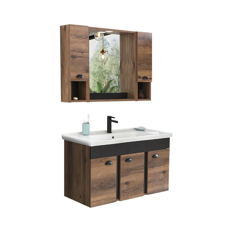 Preferatul clienților Set mobilier baie Basic, suspendat, 3 piese, maro, 100 cm