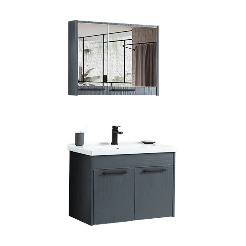 Vezi acum Set mobilier baie Sofia, suspendat, 3 piese, gri inchis, 80 cm