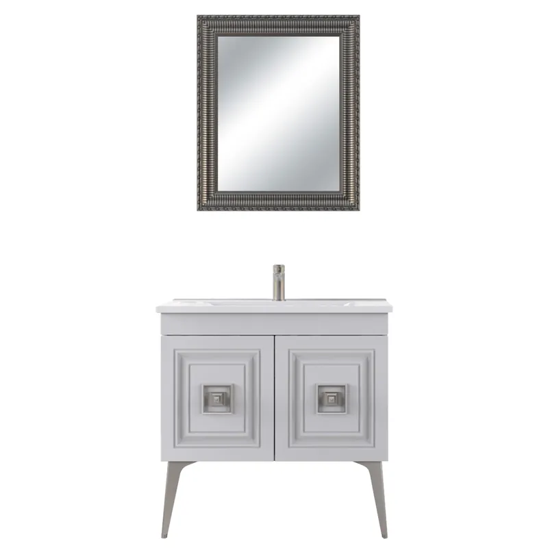 Ofertă exclusivă Set mobilier baie Nile, 3 piese, alb-argintiu, 85 cm