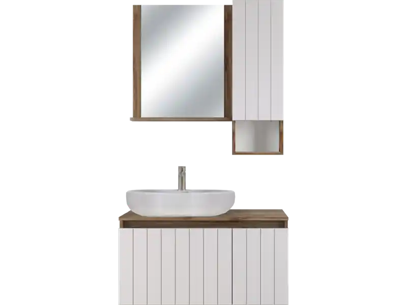 Cumpărături sigure Set mobilier baie Nevada, suspendat, 3 piese, alb, 90 cm