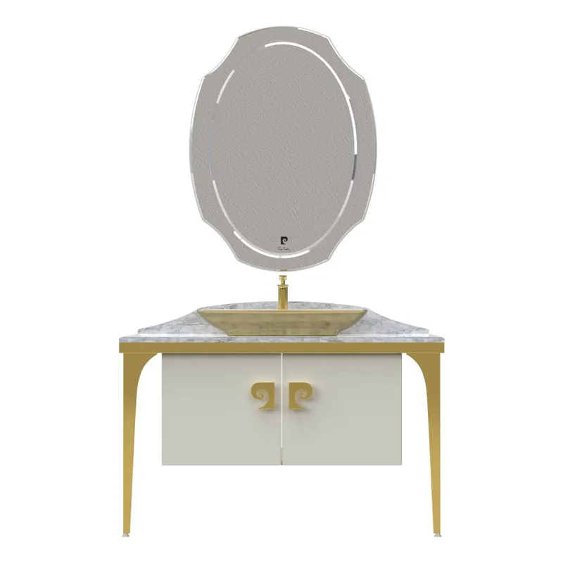 Lichidare de stoc Set mobilier baie Pierre Cardin Venus, 3 piese, alb-auriu, 120 cm