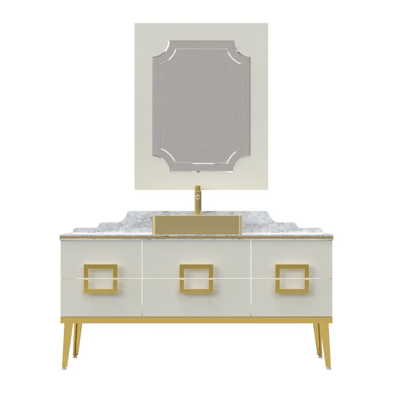Set mobilier baie Pierre Cardin Mercury, 3 piese, alb-auriu, 150 cm Ofertă specială