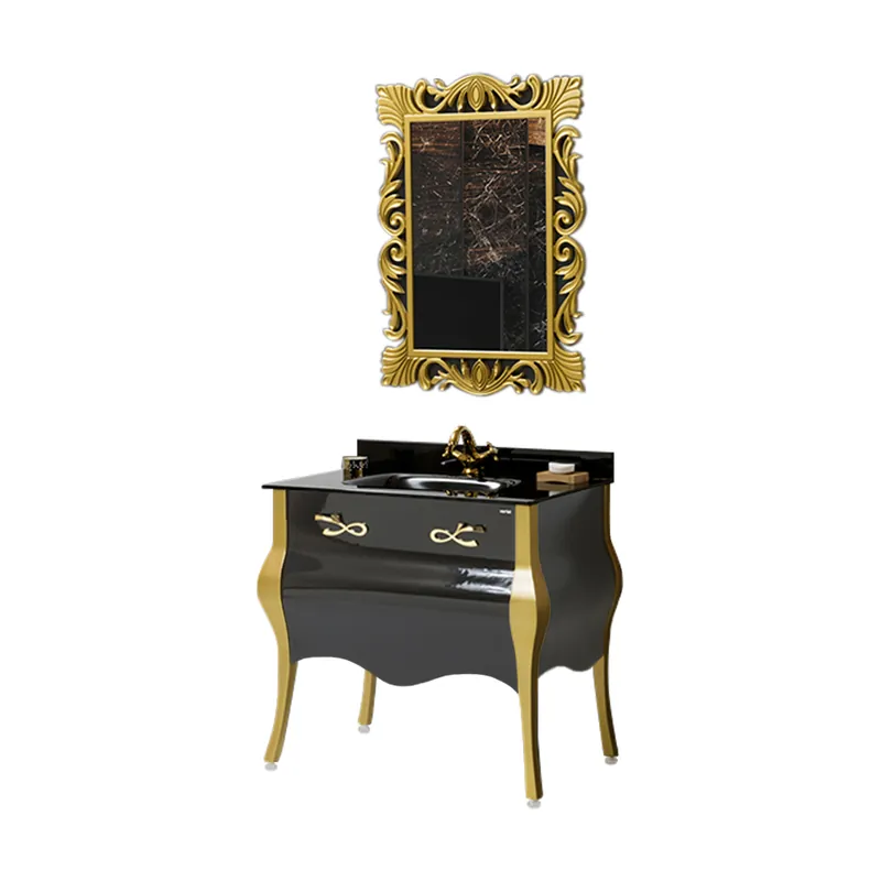 Set mobilier baie Terra, 3 piese, negru, 90 cm Cel mai bun preț