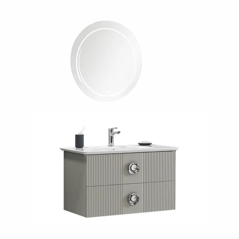 Discount Set mobilier baie Vanity, suspendat, 3 piese, gri, 90 cm