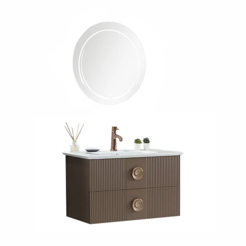 Ieftin Set mobilier baie Vanity, suspendat, 3 piese, maro, 90 cm