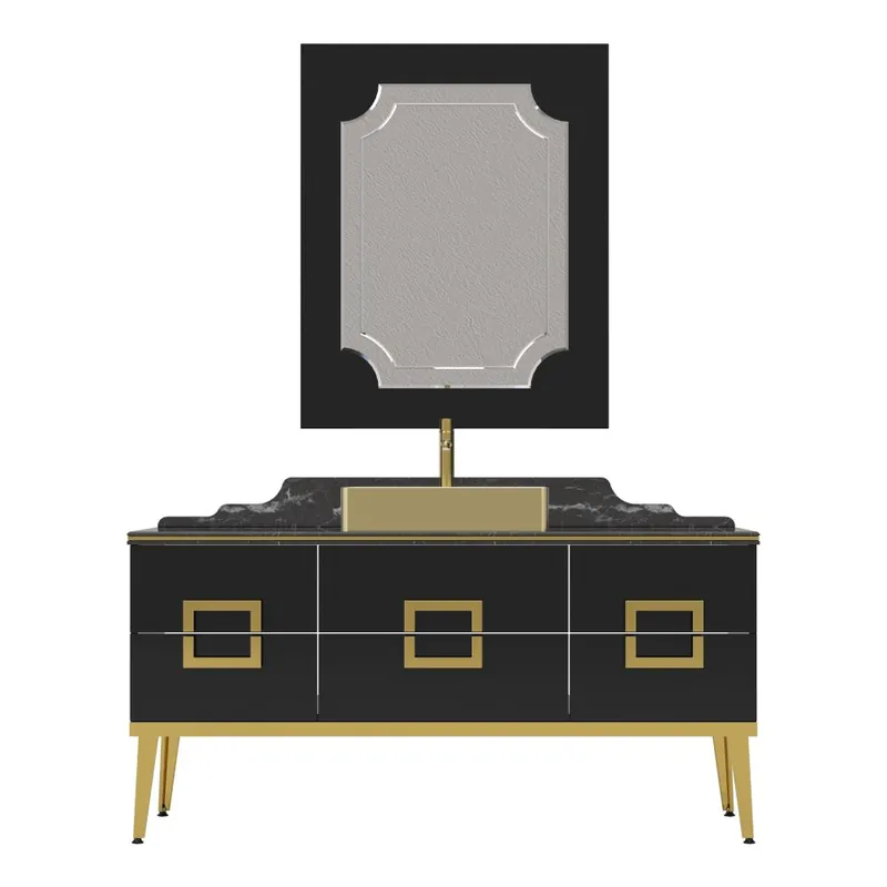 Set mobilier baie Pierre Cardin Mercury, 3 piese, 150 cm, negru-auriu Disponibil imediat