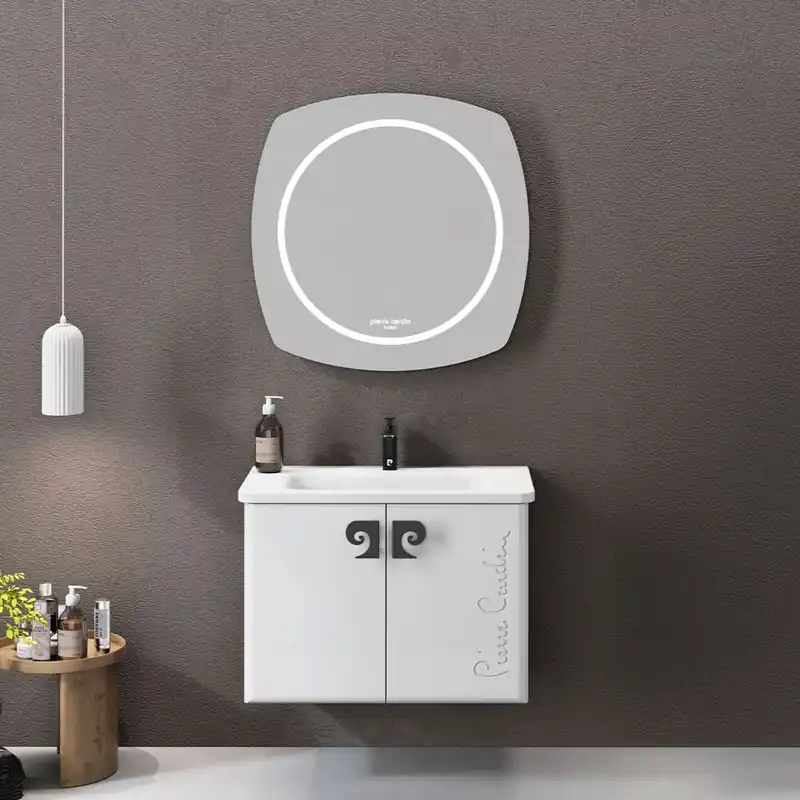 Set mobilier baie Pierre Cardin Star, 3 piese, oglinda cu LED, suspendat, alb antique, 80 cm Livrare expres