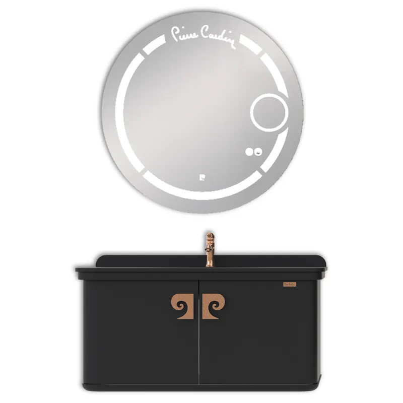 Set mobilier baie Pierre Cardin Eva Led, suspendat, 3 piese, negru-aramiu, 101 cm Doar azi