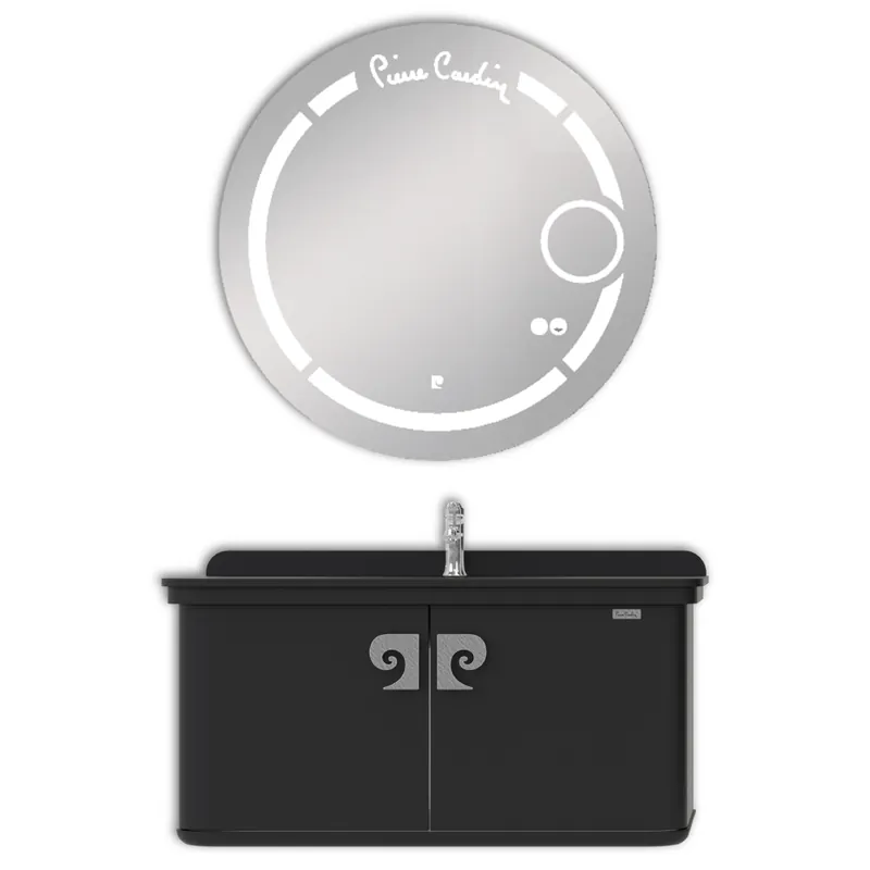 Set mobilier baie Pierre Cardin Eva Led, suspendat, 3 piese, negru-argintiu, 101 cm Popular