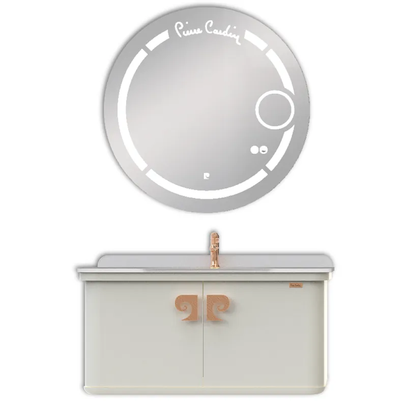 Set mobilier baie Pierre Cardin Eva Led, suspendat, 3 piese, alb-aramiu, 101 cm Livrare expres