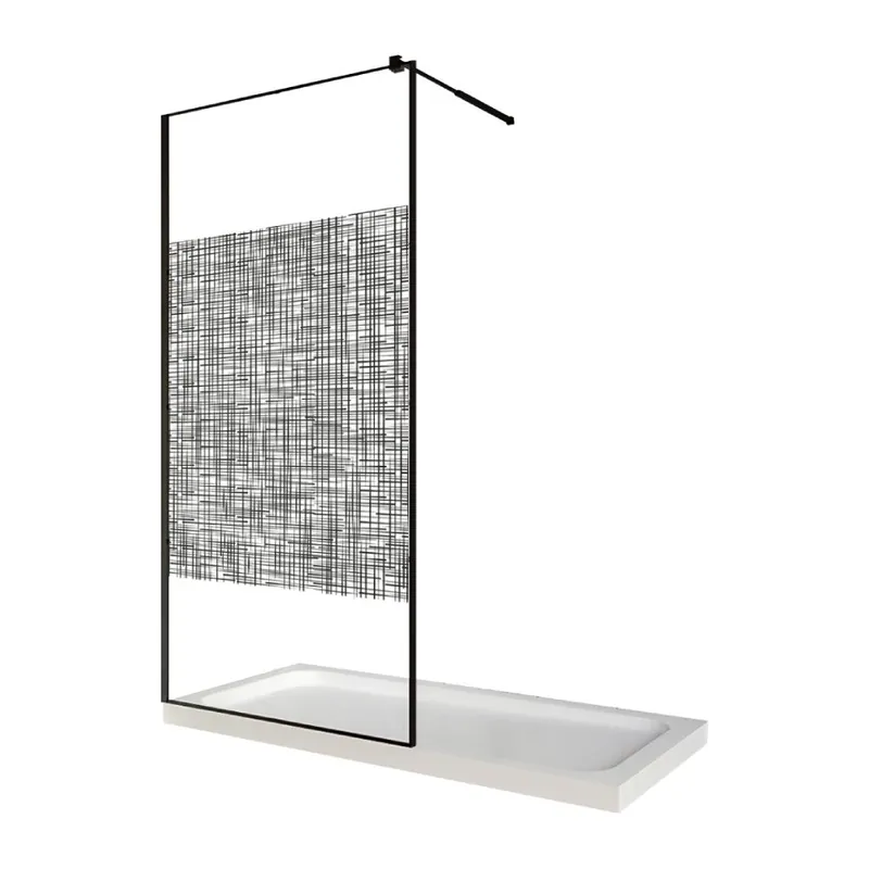 Plată sigură Paravan dus walk in / Perete dus, sticla cu model Lines 104 8 mm, profil negru mat, tija extensibila, 100 x 200 cm