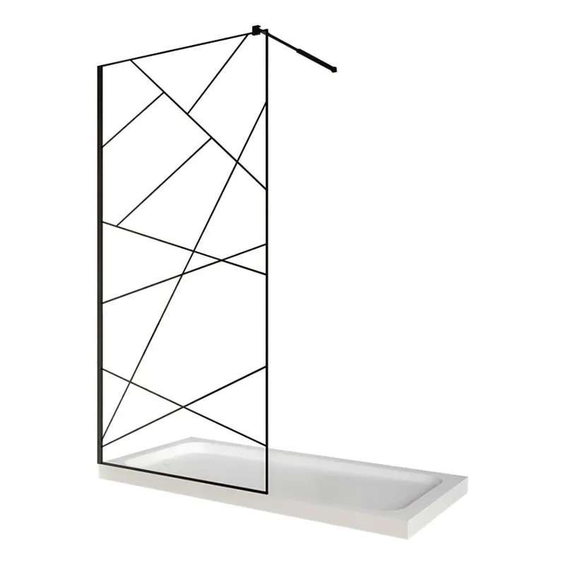Paravan dus walk in / Perete dus, sticla cu model geometric 105 6 mm, profil negru mat, tija extensibila, 90 x 200 cm Reducere
