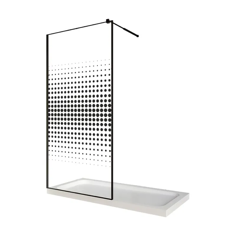 Reducere de preț Paravan dus walk in / Perete dus, sticla cu model Dots 106 6 mm, profil negru mat, tija extensibila, 100 x 200 cm