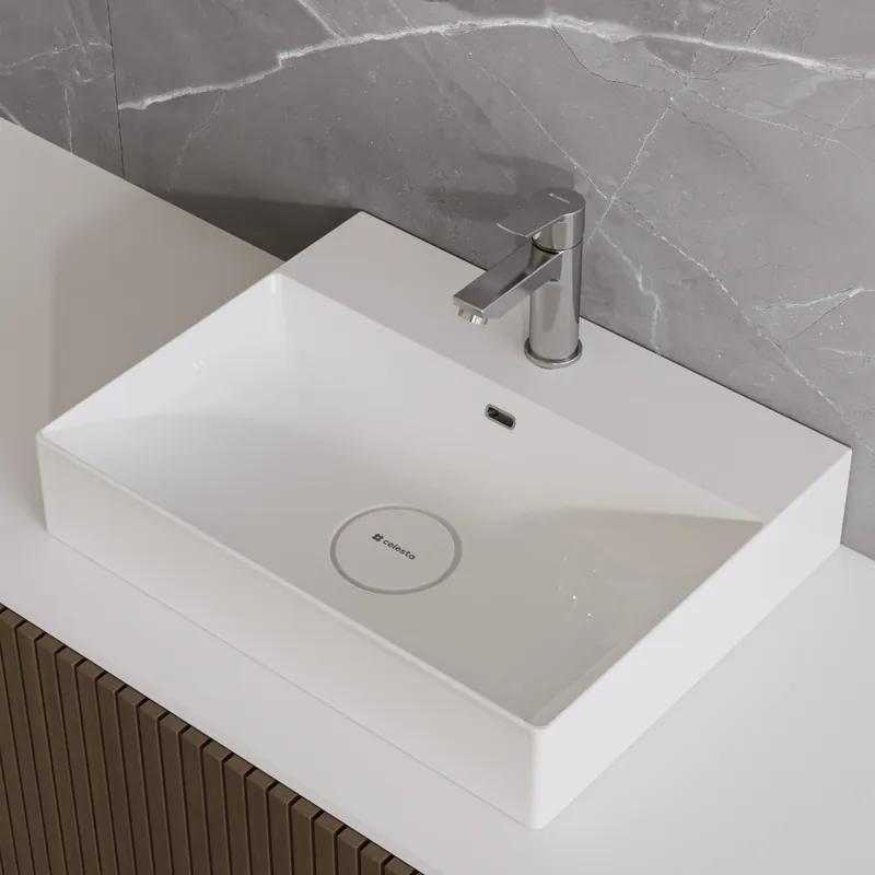 Lichidare de stoc Lavoar baie pe blat Celesta Soho 55, 55 x 45 x 11 cm, orificiu baterie, ceramica, alb