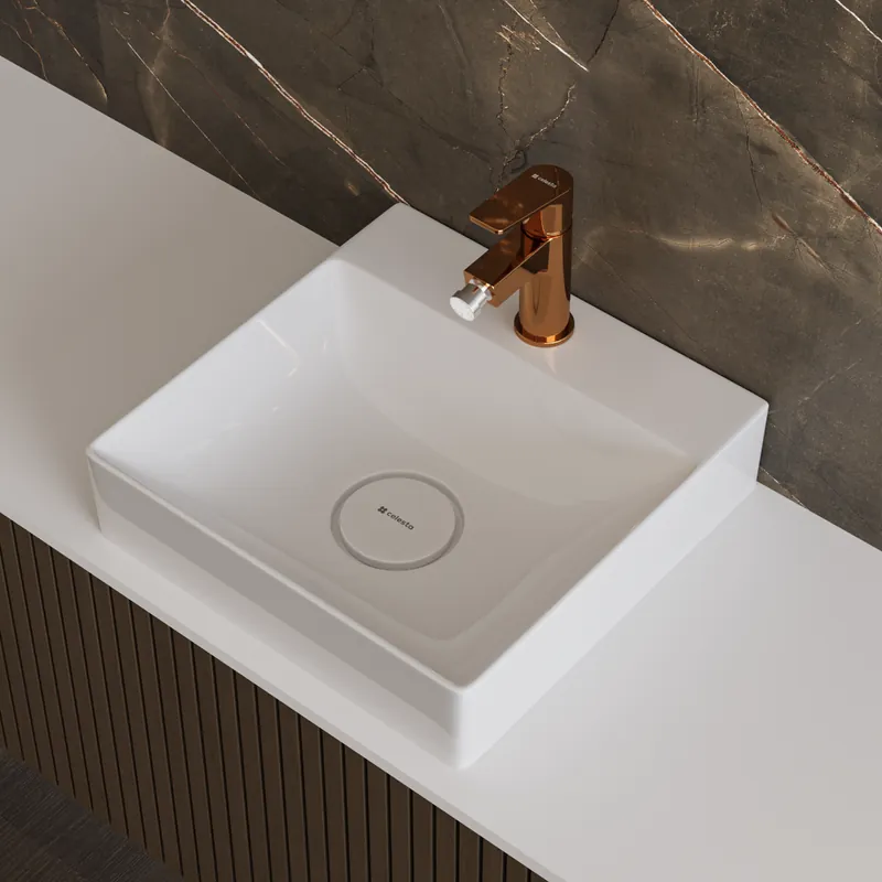 Lavoar baie pe blat Celesta Soho 40, 40 x 40 x 11 cm, orificiu baterie, ceramica, alb Livrare expres