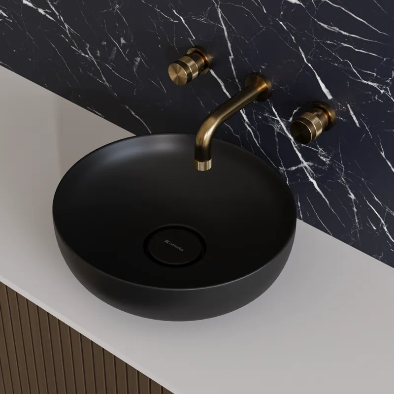 Livrare rapidă Lavoar baie pe blat Celesta Luna, 42 x 42 x 13 cm, ceramica, negru mat