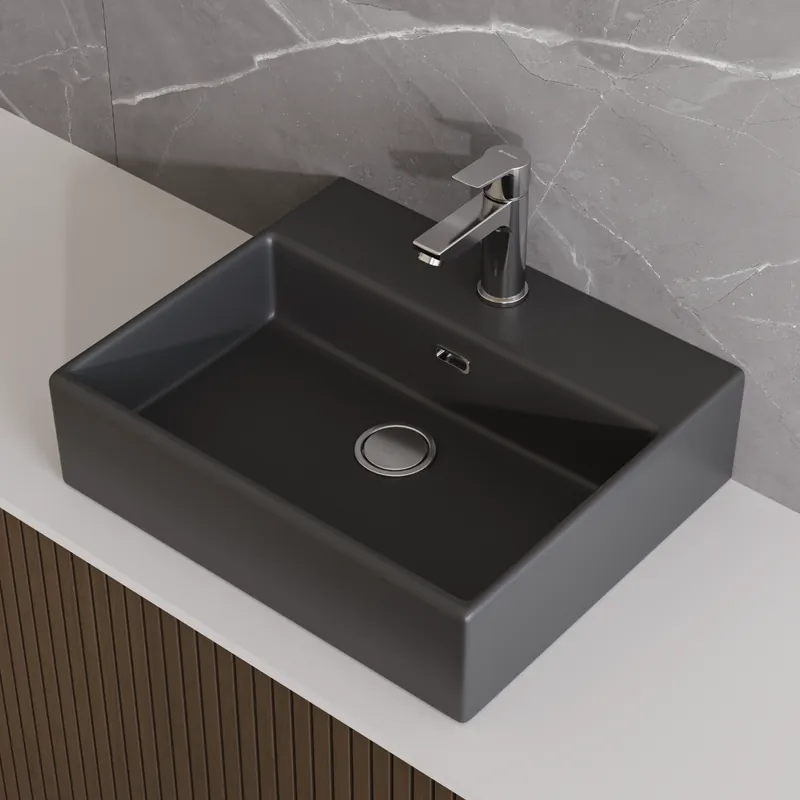 Lavoar baie pe blat Celesta Urban 50, 50 x 42 x 14 cm, orificiu baterie, ceramica, antracit mat Premium