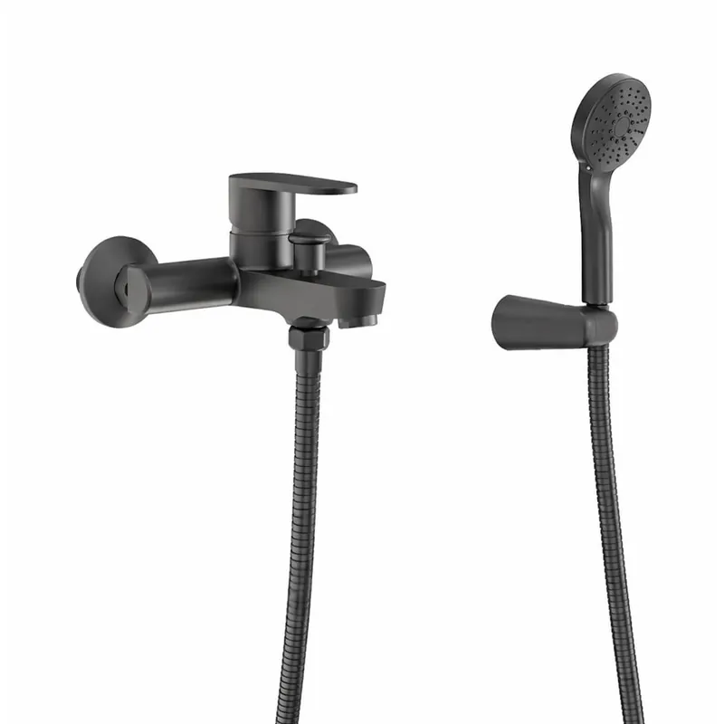 Baterie de baie pentru cada negru mat Boet Luca 14555/N, monocomanda, furtun si para de dus incluse Livrare expres
