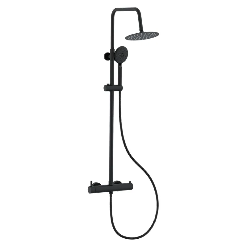 Coloana dus Boet 82430/3/N, baterie dus cu termostat tubulara, furtun si para de dus incluse, design slim premium, negru mat Lichidare de stoc