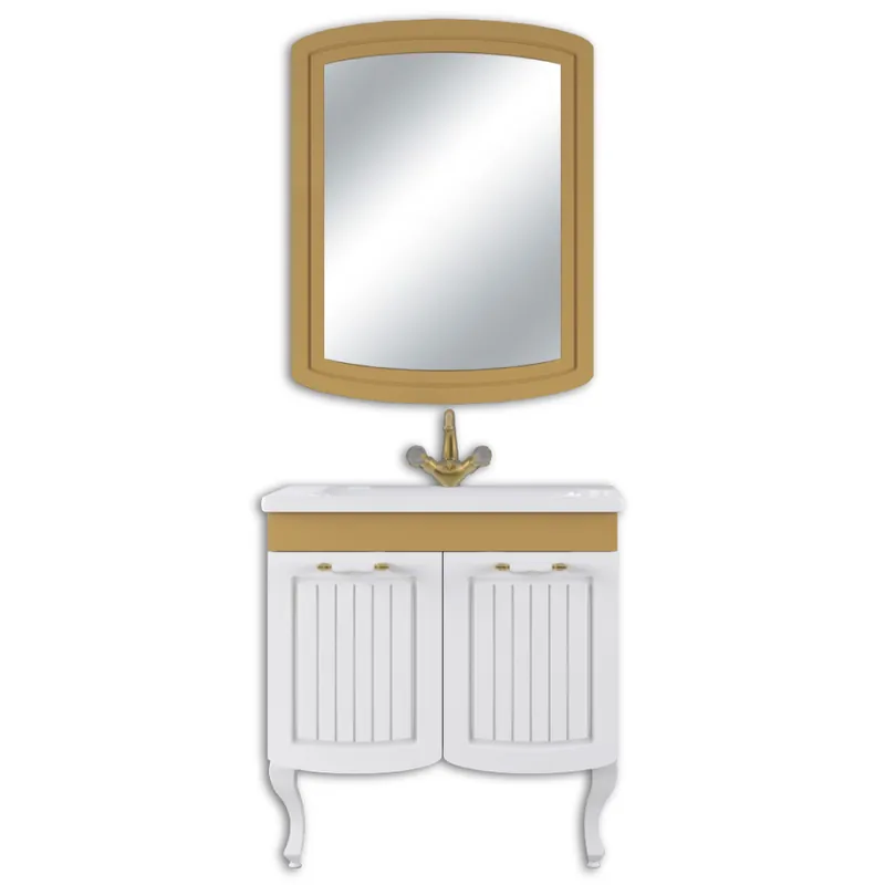 Set mobilier baie Pera, 3 piese, alb-auriu, 80 cm Ofertă exclusivă