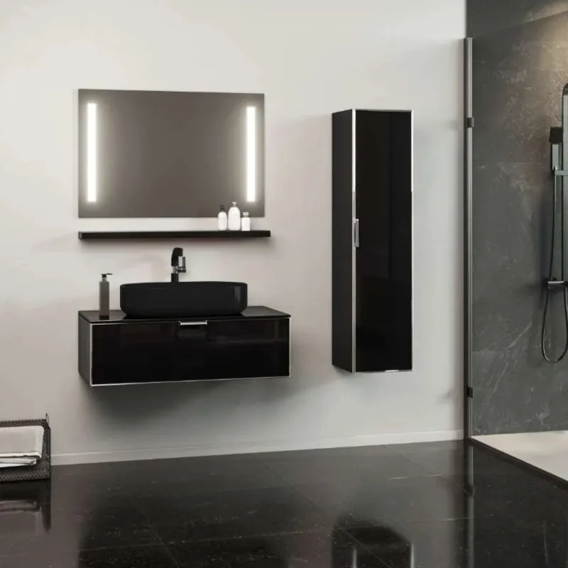 Nu rata Set mobilier baie Orka Yalikoy, suspendat, 3 piese, negru, 90 cm