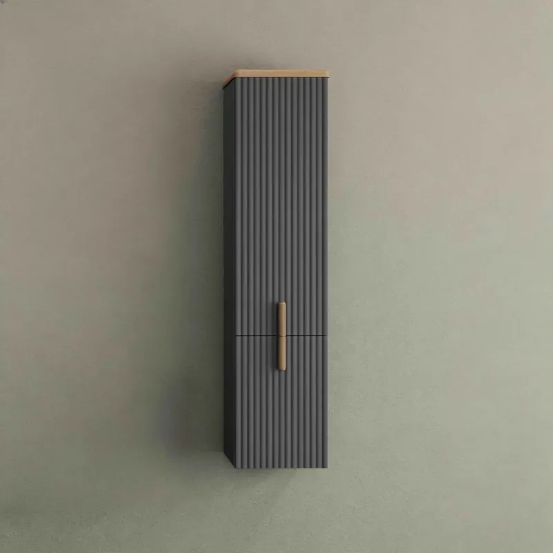 Livrare expres Dulap baie suspendat Pierre Cardin Oak, MDF, usi cu inchidere lenta, gri antracit, 36 x 150 cm