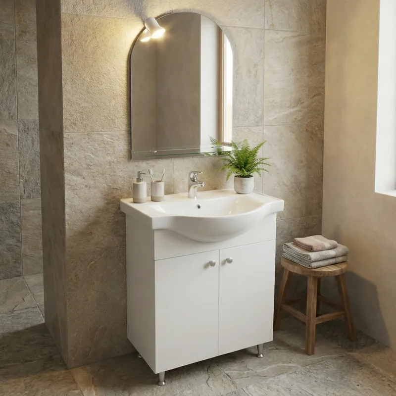 Ultima șansă Set mobilier baie Selena 3, 50 cm, oglinda cu spot, 3 piese, alb