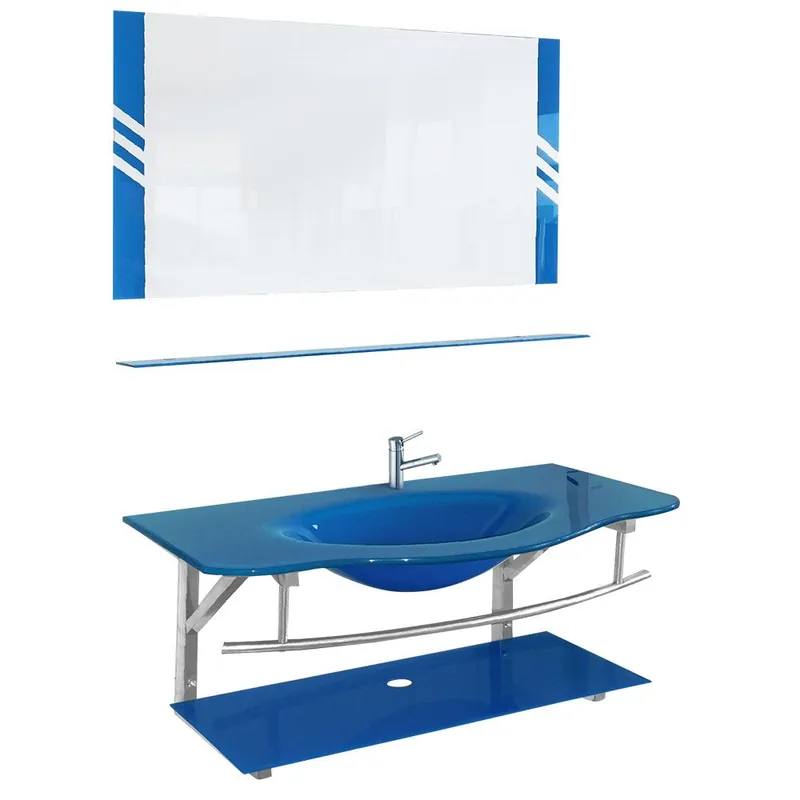 Set mobilier baie RM-2099, suspendat, sticla, albastru, 65 cm Reducere