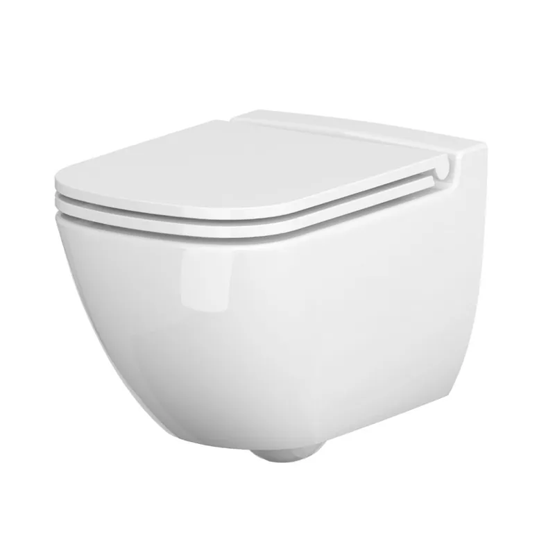 Set vas WC suspendat cu capac Cersanit Set 741, WC Caspia New clean On, capac slim cadere lenta demontare rapida cu buton K701-103 Super ofertă