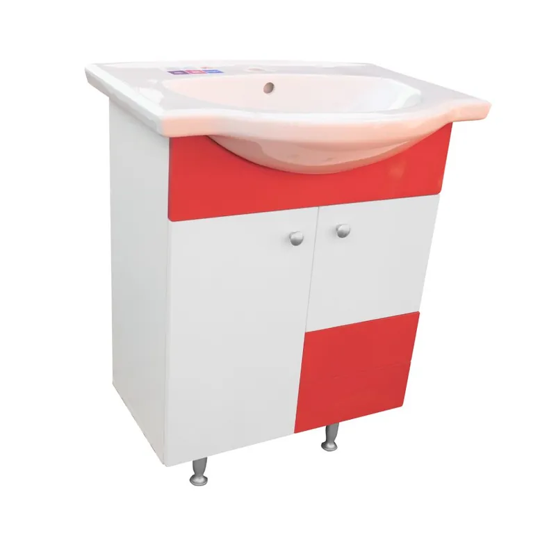 Livrare expres Masca pentru chiuveta / lavoar baie Selena, cu 2 sertare, 70 cm, alb-rosu