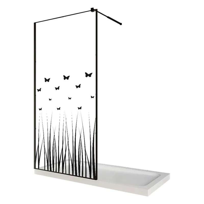 Calitate înaltă Paravan dus walk in / Perete dus, sticla cu model Butterfly 103 6 mm, profil negru mat, tija extensibila, 100 x 200 cm